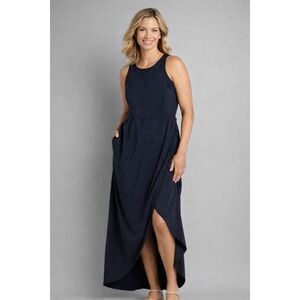 Toad & Co Sun Kissed Maxi Dress Womens Size XL Beach Stretch Sun Protect Navy
